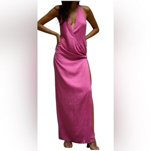 Meshki pink halter maxi dress with slit Size Small. #339